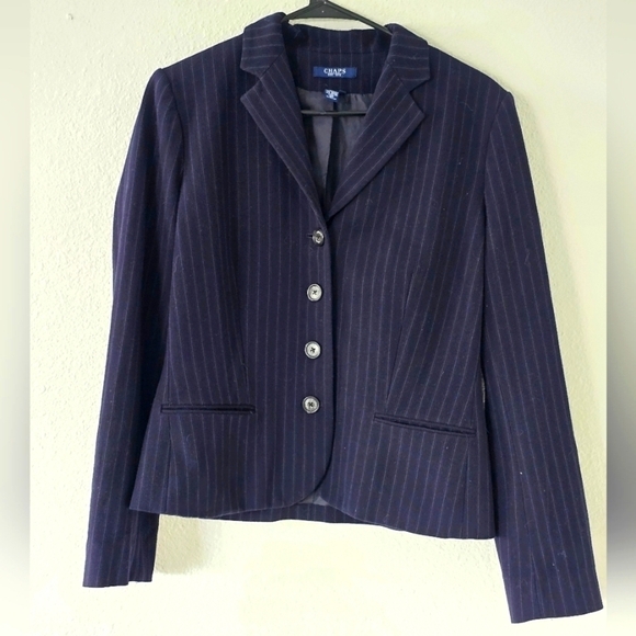 Chaps Womens Blazer sz 8 navy Blue Sport Jacket Striped Career - Picture 1 of 10